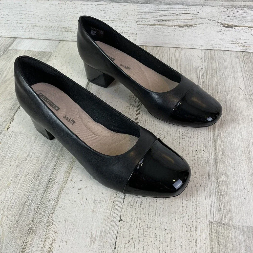 New- Clarks Marilyn Sara Black Pumps Cap Toe Size 10 (7126513) - Picture 1 of 8